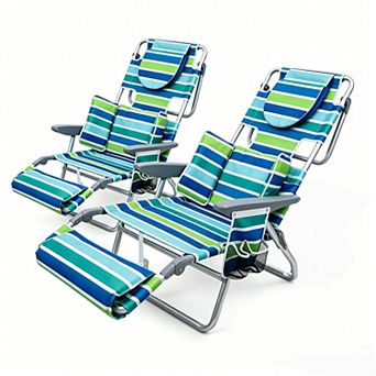 Tanning Beach Chair with Face Hole, Folding 5-Postition Reclining Lounger with Storage & Footrest