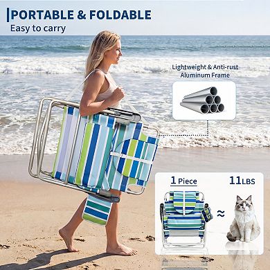 Tanning Beach Chair with Face Hole, Folding 5-Postition Reclining Lounger with Storage & Footrest