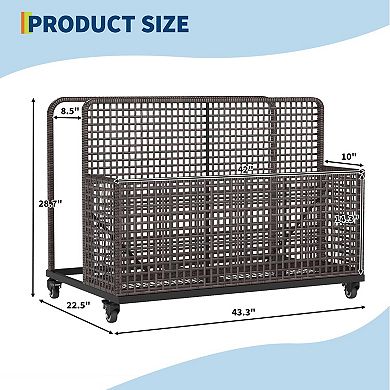 Rolling Wicker Pool Float Storage Organizer, Outdoor Storage Caddy for Toys Patio Accessories