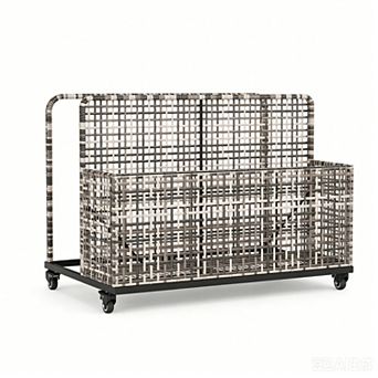 Rolling Wicker Pool Float Storage Organizer, Outdoor Storage Caddy for Toys Patio Accessories