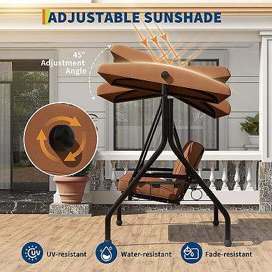 3-Person Patio Swing Chair Steel Frame, Adjustable Canopy, Cup Holders & Thicken Cushions