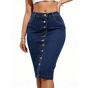 Women Bodycon Jeans Skirt High Waisted Pencil Jeans Skirt with Pocket