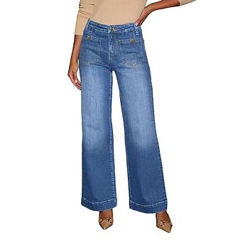 Womens High Waisted Wide Leg Baggy Jeans Stretch Denim Pants