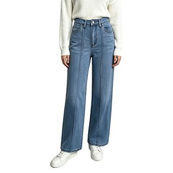 Women High Waisted Wide Leg Jeans Straight Leg Casual Denim Pants with Pockets