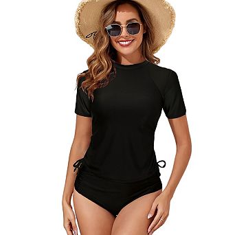 Womens Short Sleeve Rash Guard Shirts UV Protection Swim Shirts Lightweight Adjustable Tie Swimwear