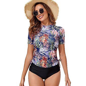 Womens Short Sleeve Rash Guard Shirts UV Protection Swim Shirts Lightweight Adjustable Tie Swimwear