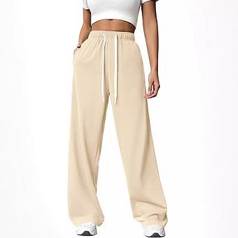 Women's High Waist Wide Leg Sweatpants, Elastic Drawstring Loose Palazzo Pants with Pockets