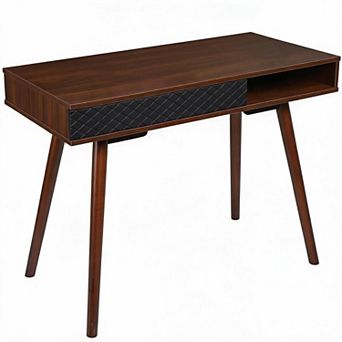Home Office Desk with Drawers, Modern Wooden Computer Writing Desk with Open Storage