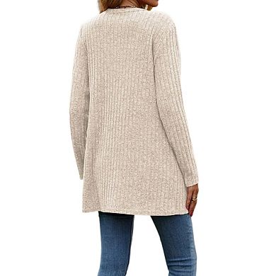 Womens Ribbed Long Sleeve V Neck Button Down Sweater Cardigan Tops