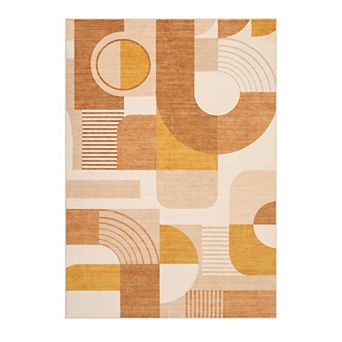 Modern Abstract Geometric Area Rug, Soft Low Pile Washable Non-Slip Carpet for Hallway Living Room