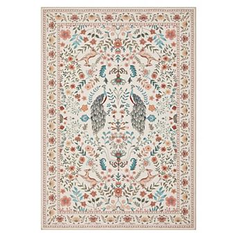 Washable Area Rug Non-Slip Low Pile,Carpet Vintage Floral Mat for Living Room, Bedroom, Dining Room