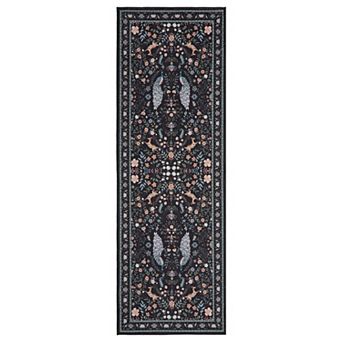 Washable Area Rug Non-Slip Low Pile,Carpet Vintage Floral Mat for Living Room, Bedroom, Dining Room