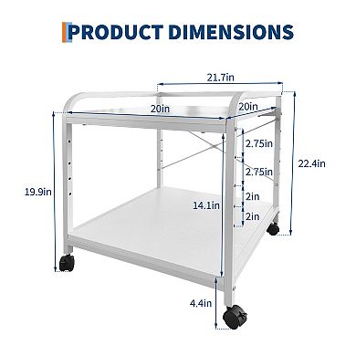2-Tier Under Desk Printer Stand with Adjustable Shelf, Mobile Printer Cat, Rolling Wheels