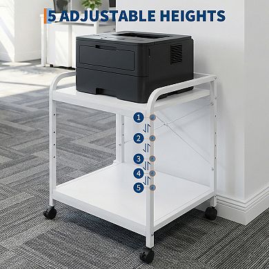 2-Tier Under Desk Printer Stand with Adjustable Shelf, Mobile Printer Cat, Rolling Wheels