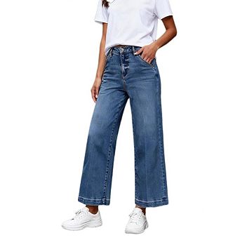 Womens Flare Jeans High Waisted Wide Leg Baggy Stretch Denim Pants