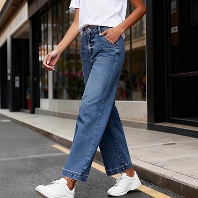 Womens Flare Jeans High Waisted Wide Leg Baggy Stretch Denim Pants