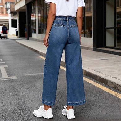 Womens Flare Jeans High Waisted Wide Leg Baggy Stretch Denim Pants