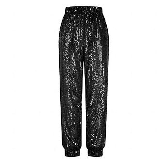 Women Solid Color Sequin Drawstring Waist Long Solid Jogger Pants