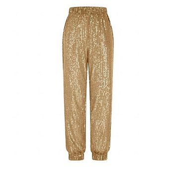 Women Solid Color Sequin Drawstring Waist Long Solid Jogger Pants