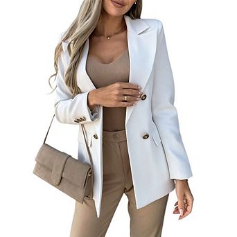 Women's Double Breasted Blazer Jacket Long Sleeve with Buttons for Office and Casual Wear