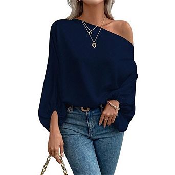 Women's Off The Shoulder Blouse Long Balloon Sleeve Casual Top