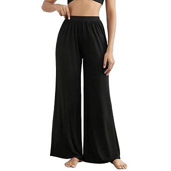 Women's High Waist Wide Leg Pants, Soft Casual Loose Palazzo Trousers with Elastic Waist