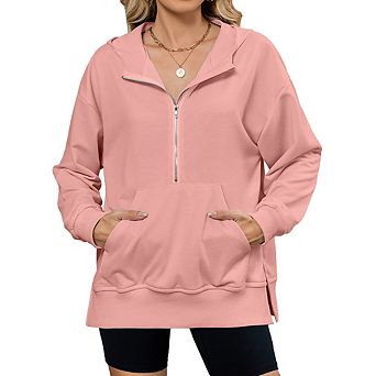 Women Half Zip Hoodie Casual Long Sleeve Oversized Pullover Sweatshirt with Pocket Loose Hooded Top