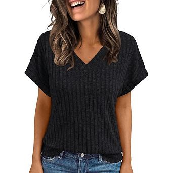 Women's Plus Size Casual Top V-Neck, Brushed Solid Color Short Sleeve