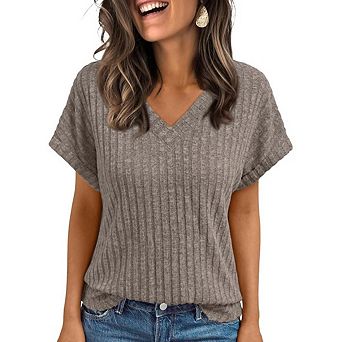 Women's Plus Size Casual Top V-Neck, Brushed Solid Color Short Sleeve