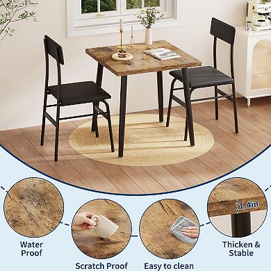Space Friendly 3 Piece Breakfast Table Set with 2 Comfort Chairs Perfect for Apartment Dining Area