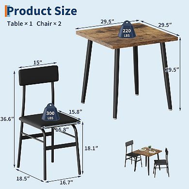 Space Friendly 3 Piece Breakfast Table Set with 2 Comfort Chairs Perfect for Apartment Dining Area