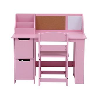 Space Saving Kids Learning Desk Set with Storage Cabinet Study Furniture for Bedroom Classroom