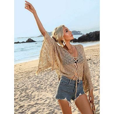 Women's Fringe Crochet Lace Beach Cover‑Up Top
