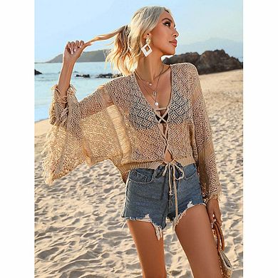 Women's Fringe Crochet Lace Beach Cover‑Up Top