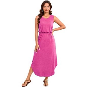 Women's Sleeveless High-Low Maxi Dress, Elastic Waist Casual Dress