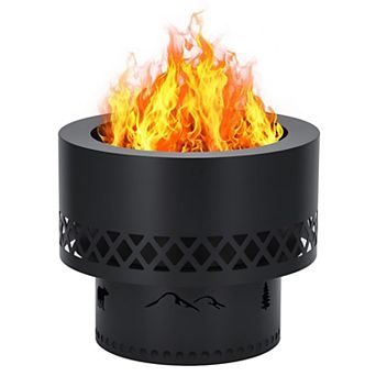 19 Inch Smokeless Outdoor Fire Pit for Family Gatherings, Included Removable Ash Pan & Carry Bag
