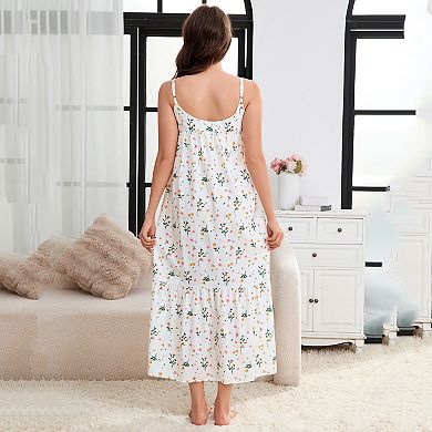Nightgowns for Women Spaghetti Strap Floral Long Sleep Dress