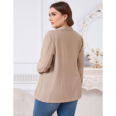 Women Long Sleeve Notch Lapel Blazer Causal Jacket with Pockets