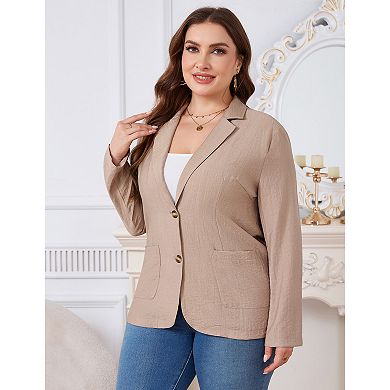 Women Long Sleeve Notch Lapel Blazer Causal Jacket with Pockets