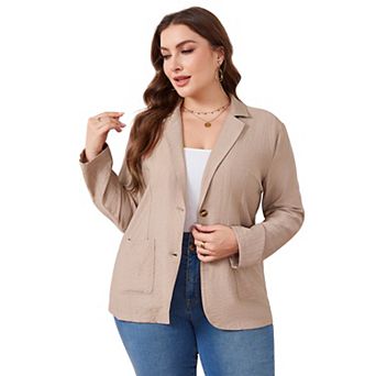 Women Long Sleeve Notch Lapel Blazer Causal Jacket with Pockets
