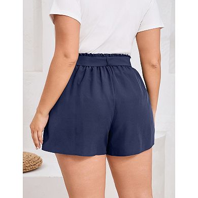 Women Plus Size Wide Leg Shorts Tie Waist Beach Vacation Shorts