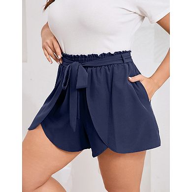 Women Plus Size Wide Leg Shorts Tie Waist Beach Vacation Shorts