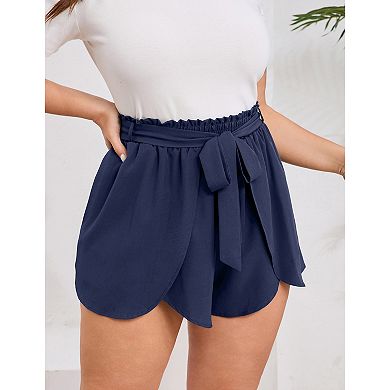 Women Plus Size Wide Leg Shorts Tie Waist Beach Vacation Shorts