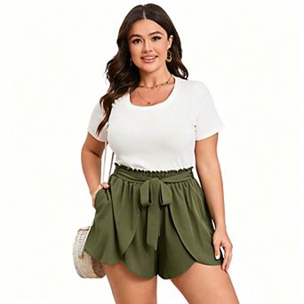 Women Plus Size Wide Leg Shorts Tie Waist Beach Vacation Shorts
