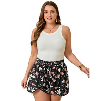 Women Plus Size Wide Leg Shorts Tie Waist Beach Vacation Shorts