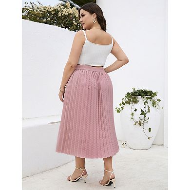 Plus Size Women Swing Elastic Waisted Pleated Maxi Skirt