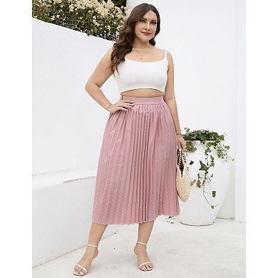 Plus Size Women Swing Elastic Waisted Pleated Maxi Skirt