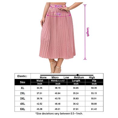 Plus Size Women Swing Elastic Waisted Pleated Maxi Skirt