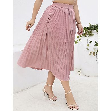 Plus Size Women Swing Elastic Waisted Pleated Maxi Skirt