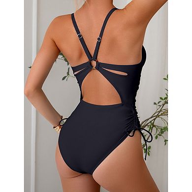 Women One Piece Swimsuit Strappy Tie Side Backless Bathing Suit